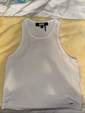 DKNY White Ribbed Sleeveless Tank